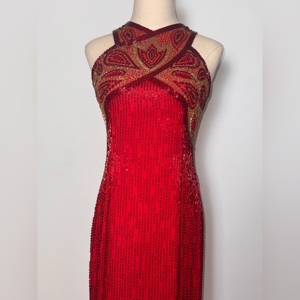 Rare Vintage Lillie Ruban Red/Gold Sequined Gown – Size 6 - Picture 7 of 13